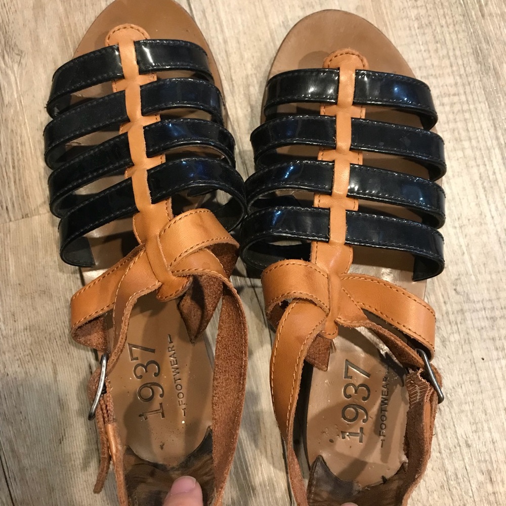 Madewell patent black and brown flat sandals sz 6 - Picture 2 of 4
